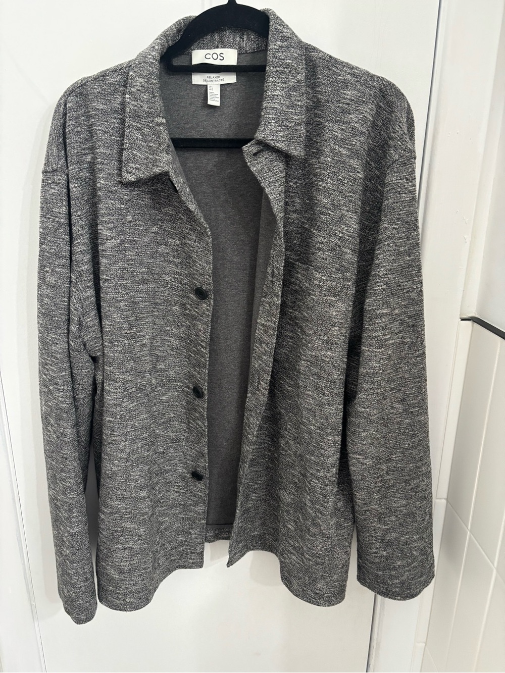COS men’s Heather Gray Button-Front Knit sweater